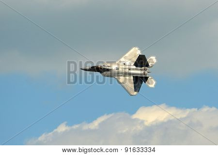 CHICOPEE, MA, USA - MAY 17, 2015: Lockheed Martin F-22 Raptor Fighter aircraft at Great New England Air Show in Westover Air Reserve Base(ARB) in Chicopee, Massachusetts, USA.