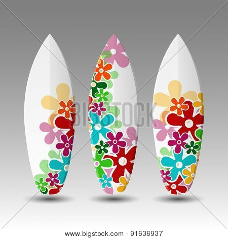 Surfboards Design Template with Flowery Pattern