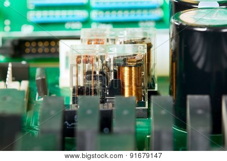 Green electronic microscheme with electrical elements, background
