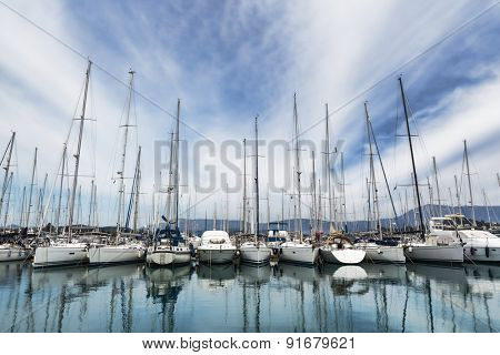 Boat harbor in Gouvia, Corfu, Greece