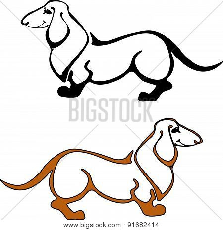 Silhouette of the smiling dachshund in black color