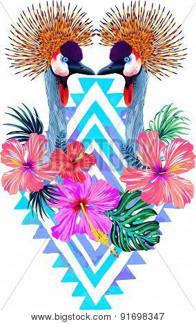 Crowned Crane Vector Ilustration With Smmetrical Composition