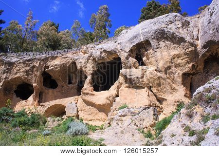 View of the Villaggio Bizantino also called the village in the rock Calascibetta. Sicily