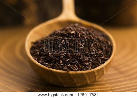 Psyllium Seeds On Wooden Spoon