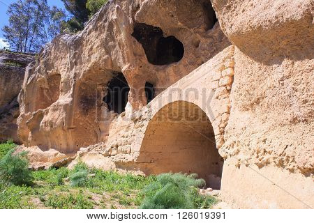 View of the Villaggio Bizantino also called the village in the rock Calascibetta. Sicily