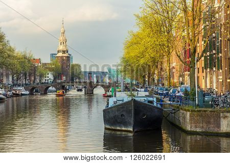 Amsterdam the Netherlands - April 13 2016: bridge over Amsterdam canal