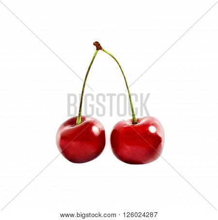 Two cherries isolated on white background double