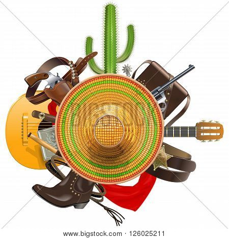 Vector Cowboy Concept with Sombrero isolated on white background