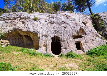 View of the Villaggio Bizantino also called the village in the rock Calascibetta. Sicily