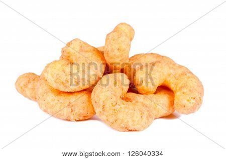 Image of cheese puffs isolated on white background