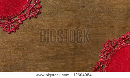 Hand-Knitted linen table napkin handmade on wood background