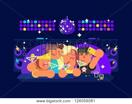 People in nightclub. Party nightlife, disco happy clubbing event, vector illustration