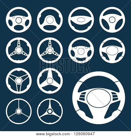 Set of car steering wheel vector icons. Automobile steering wheel silhouettes. EPS8 vector.