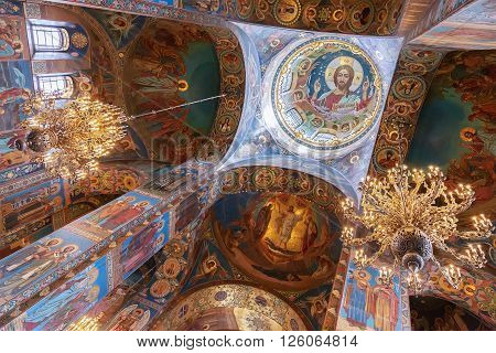 ST. PETERSBURG, RUSSIA -APRIL 15, 2016: Interior of the Church of the Saviour on Spilled Blood.   Church was built on the site where Emperor Alexander II was fatally wounded in March 1881