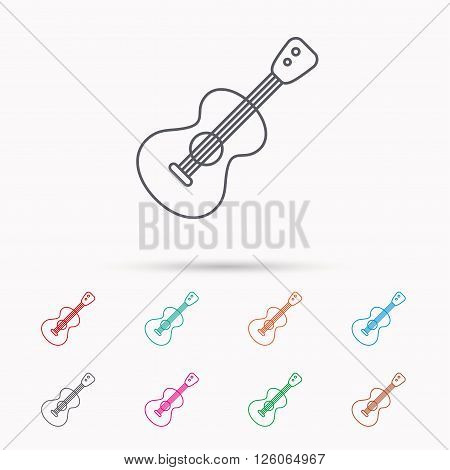 Guitar icon. Musical instrument sign. Band guitarist symbol. Linear icons on white background.