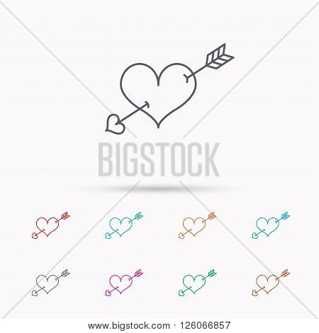Love heart icon. Amour arrow sign. Linear icons on white background.