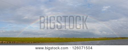 Complete semicircle rainbow over the Oostvaardersplassen, Netherlands