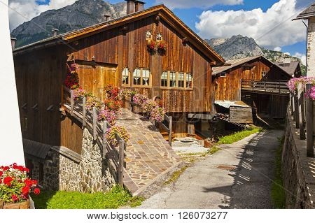 Colle Santa Lucia, Italy - September 6, 2012: Old house in the small town of Colle Santa Lucia along the Great Dolomite Road in Italian Alps