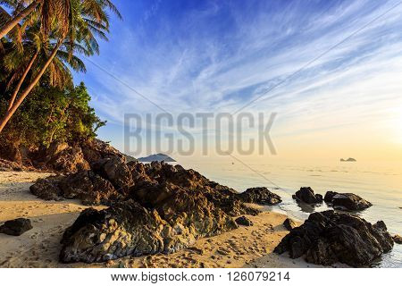 Rocky Taling Ngam beach at evening in Samui Thailand