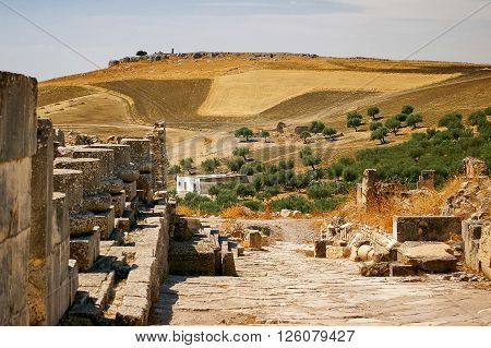 Dougga Roman Ruins. Unesco World Heritage Site in Tunisia.