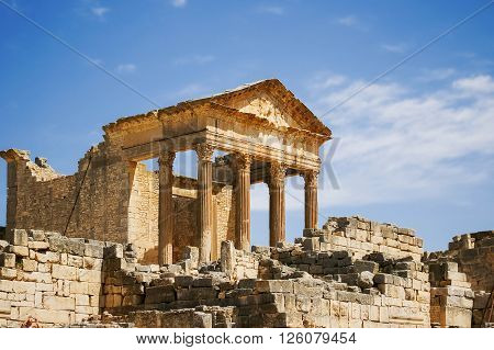 Dougga Roman Ruins. Unesco World Heritage Site in Tunisia.