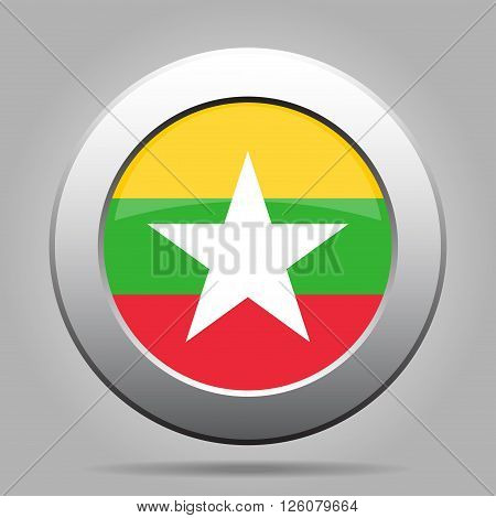 metal button with the national flag of Myanmar Burma on a gray background