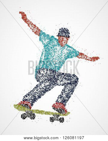 Abstract skateboarder of colorful circles. Photo illustration.
