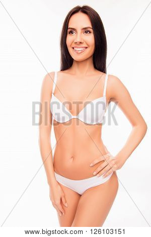 Sexy Beautiful Girl Demonstrate Her White Lingerie