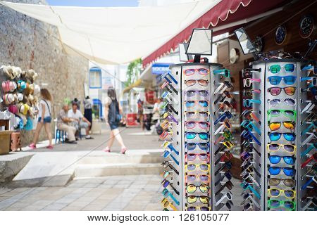 A street in Bodrum Turkey where tourists like to visit and purchase souveniirs and gifts.
