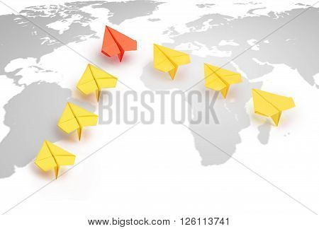Concept paper plane leader isolated on a white background
