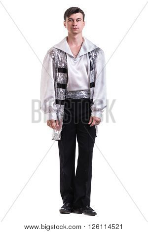 Young and stylish modern ballet dancer, isolated on white background. Full body.