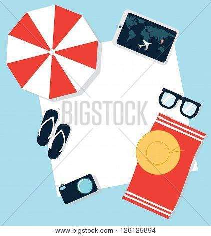 The summer time stuff on a blue background, text can be added