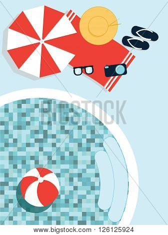 Rest stuff near swimming pool on blue background