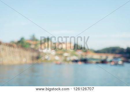 Blurred background - Old Wooden Bridge at Sangkhlaburi Thailand.