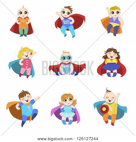 Babies Dressed As Superheroes Funny And Adorable Flat Isolated Vector Design Set On White Background