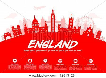 England London Travel Landmarks. Vector and Illustration