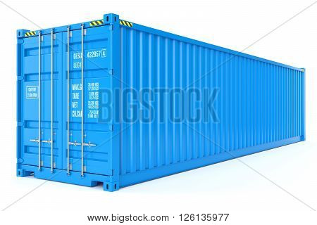 Blue cargo container isolated on white background 3d