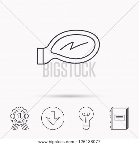 Car mirror icon. Driveway side view sign. Download arrow, lamp, learn book and award medal icons.