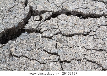 Macro Closeup On Concrete Asphalt Cracks On The Road.