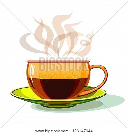Hot coffee in a glass cup of pairs of - Coffee inscription.