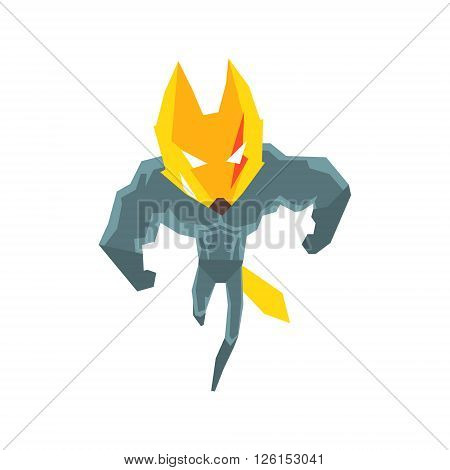 Muscly Fox Super Hero Character Flat Geometrical Design Cool  Vector Icon On White Background