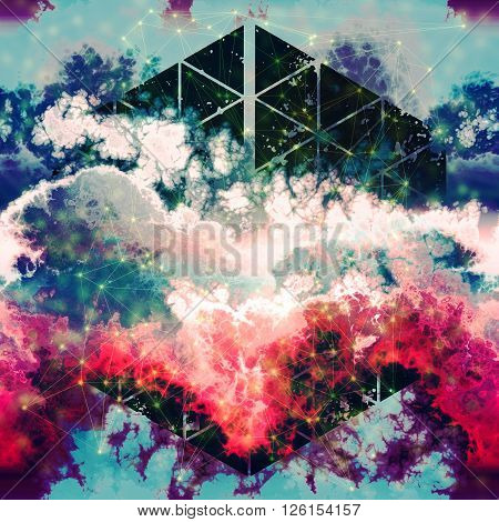sacred geometry galaxy clouds with toxic smoke abstraction