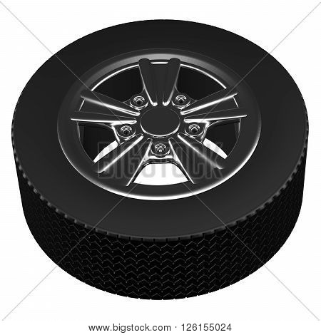 Car wheel isolated on white background. 3D rendering.