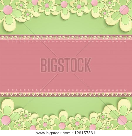 greeting card flowers 3D congratulations green pink raster
