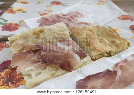 focaccia filled with serrano jamoncured ham as break lunch