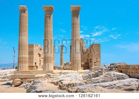 Temple of Athena Lindia in the Acropolis. Rhodes Dodecanese Islands Greece Europe