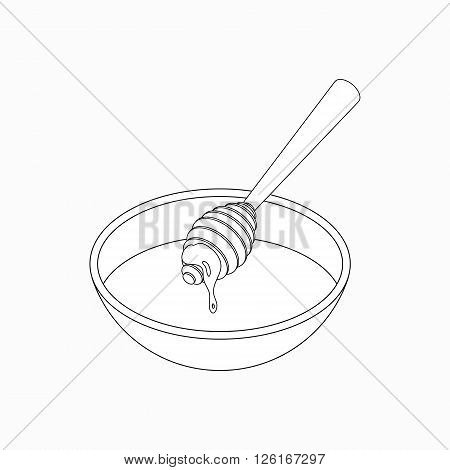 Honey dipper with honey over a bowl icon in isometric 3d style isolated on white background