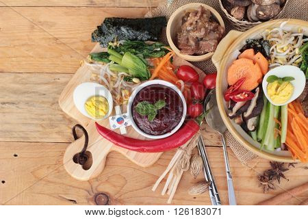 Bibimbap korean food is delicious placed on wood background
** Note: Soft Focus at 100%, best at smaller sizes