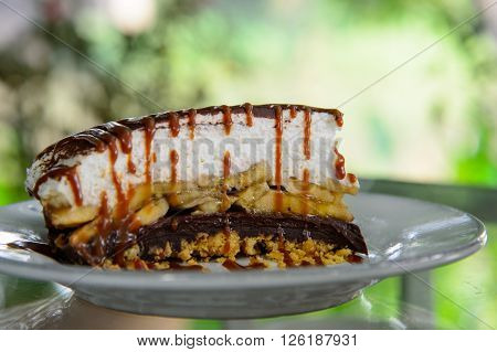 the fresh homemade banoffee pie ready to serve
