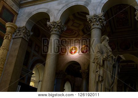 Rome Italy - August 02 2015: the effigy of the Pope Franciscus in Saint Paolo (Paul) in Rome Italy